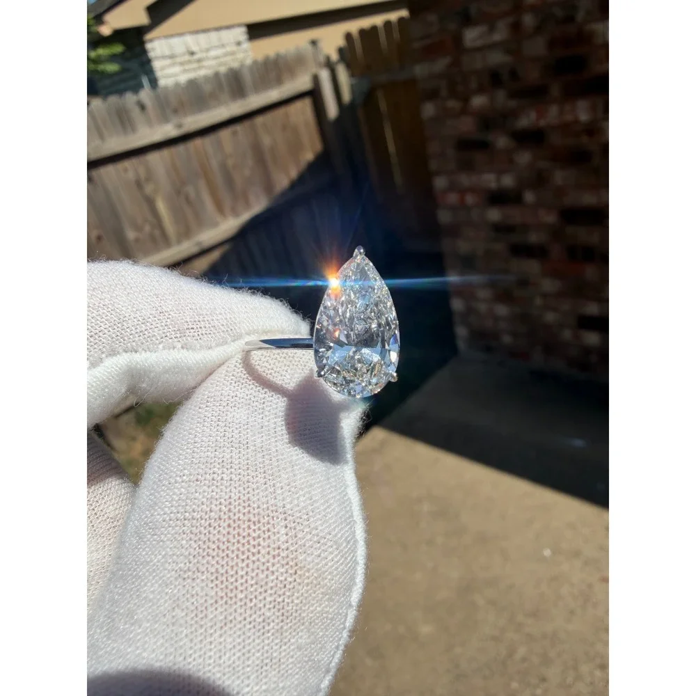 5.01ct Pear Lab Grown Diamond Engagement Ring IGI 14k White Gold Size 7.25